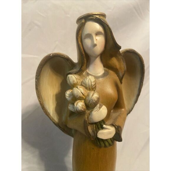 EUC Tree Angel Figurine resin Lily spiritual statue tabletop ‎ 16”x 4” - Picture 2 of 12